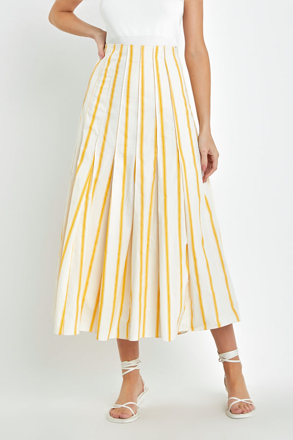 English Factory Stripe Poplin Pleated Maxi Skirt YELLOW/IVORY