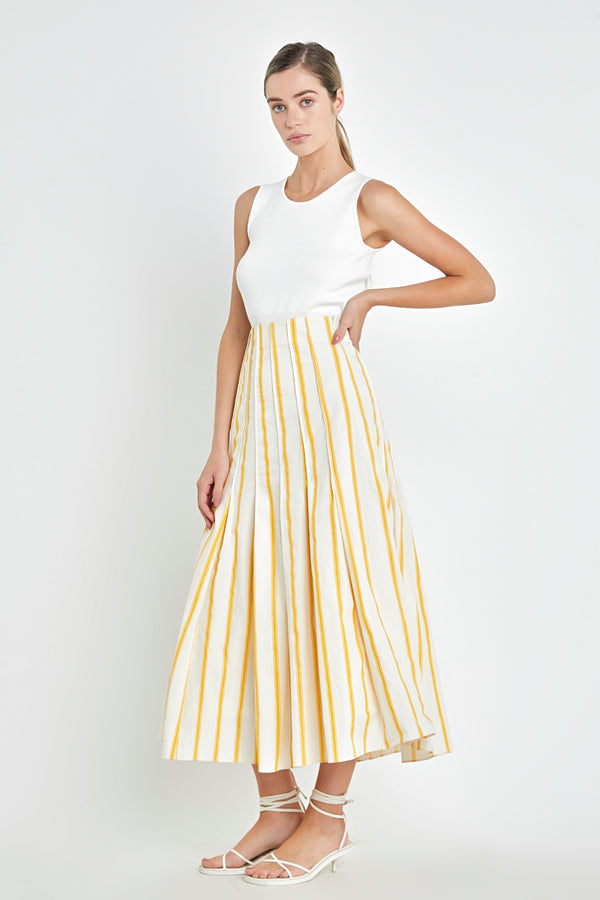 English Factory Stripe Poplin Pleated Maxi Skirt YELLOW/IVORY