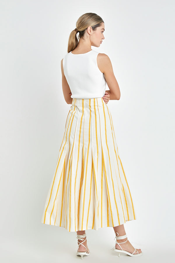 English Factory Stripe Poplin Pleated Maxi Skirt YELLOW/IVORY