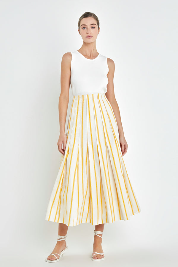 english factory Stripe Poplin Pleated Maxi Skirt YELLOW/IVORY