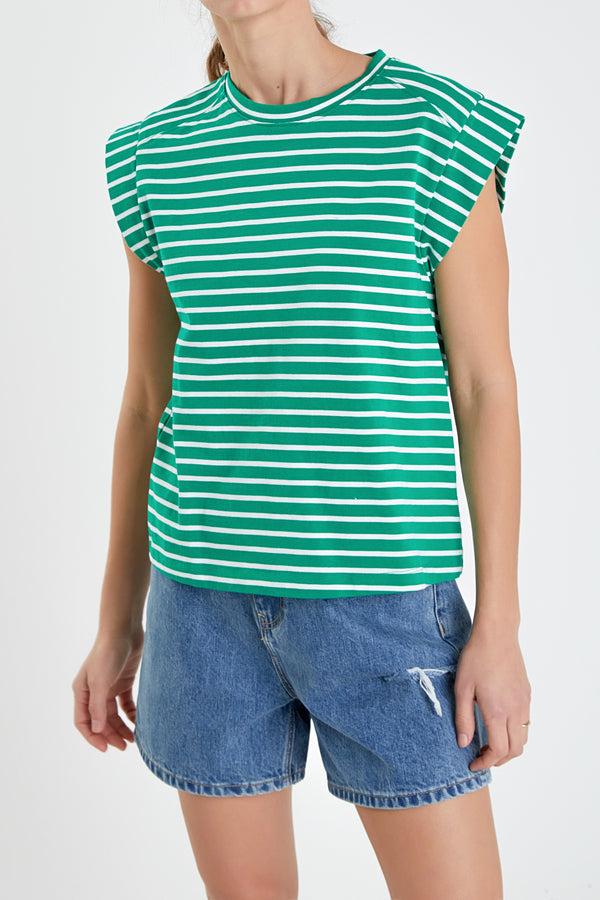 English Factory Stripe Rib Cotton T-shirt GREEN/WHITE