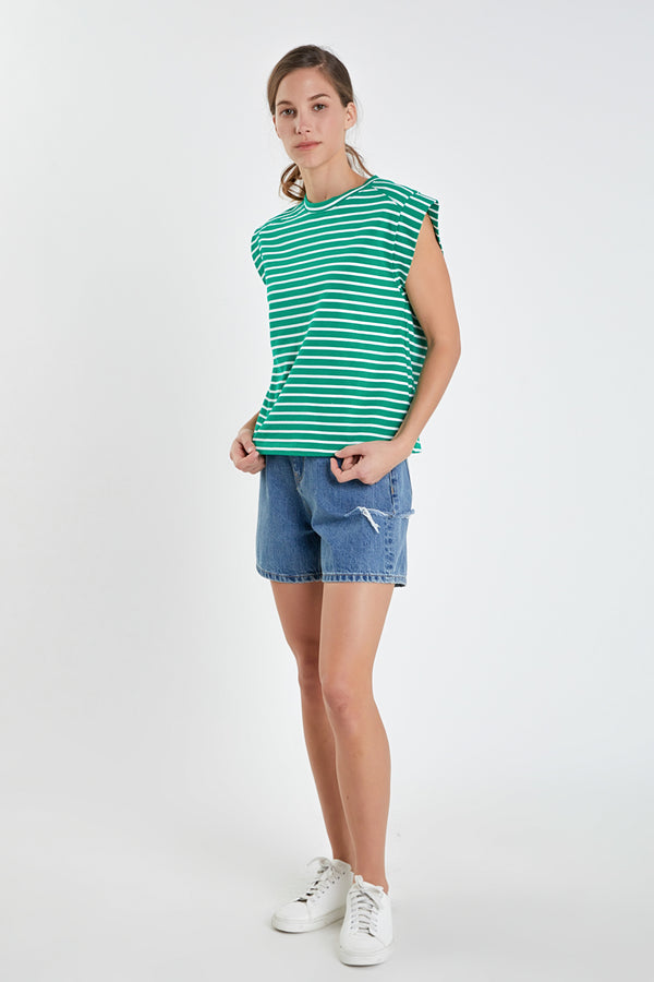 English Factory Stripe Rib Cotton T-shirt GREEN/WHITE