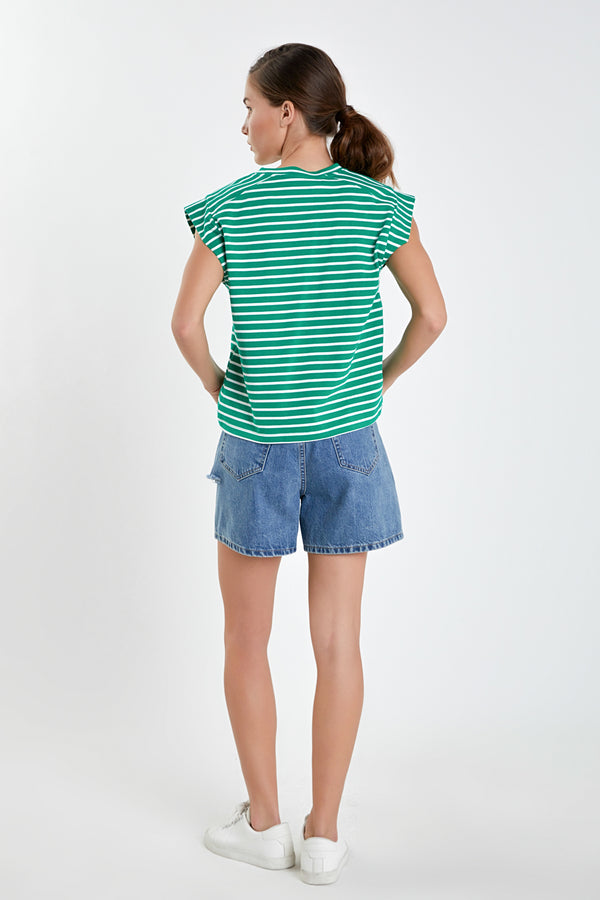 English Factory Stripe Rib Cotton T-shirt GREEN/WHITE
