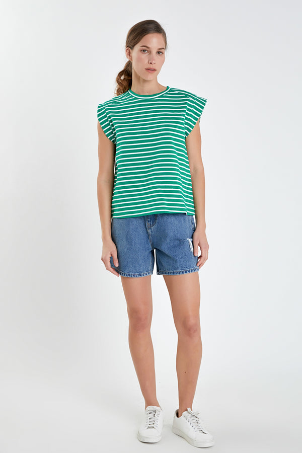 english factory Stripe Rib Cotton T-shirt GREEN/WHITE