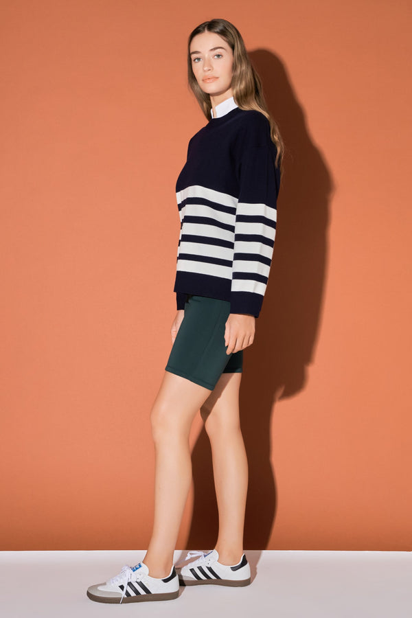 English Factory Stripe Round Neck Sweater NAVY/WHITE