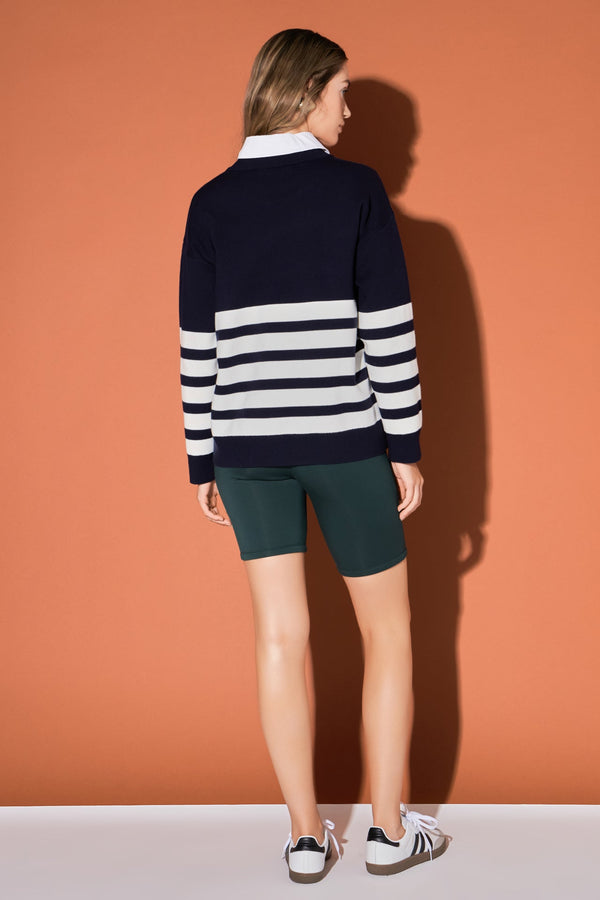 English Factory Stripe Round Neck Sweater NAVY/WHITE
