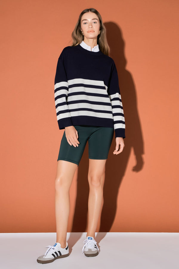 english factory Stripe Round Neck Sweater NAVY/WHITE