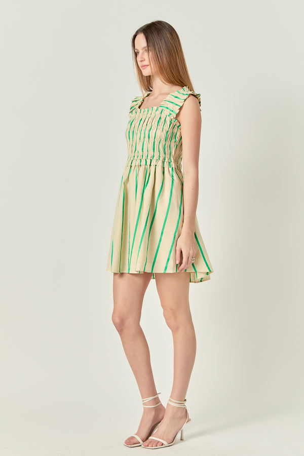 English Factory Stripe Ruffled Midi Dress BEIGE/GREEN