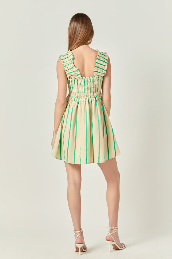English Factory Stripe Ruffled Midi Dress BEIGE/GREEN