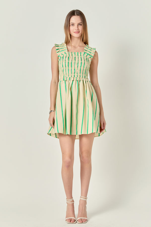 english factory Stripe Ruffled Midi Dress BEIGE/GREEN
