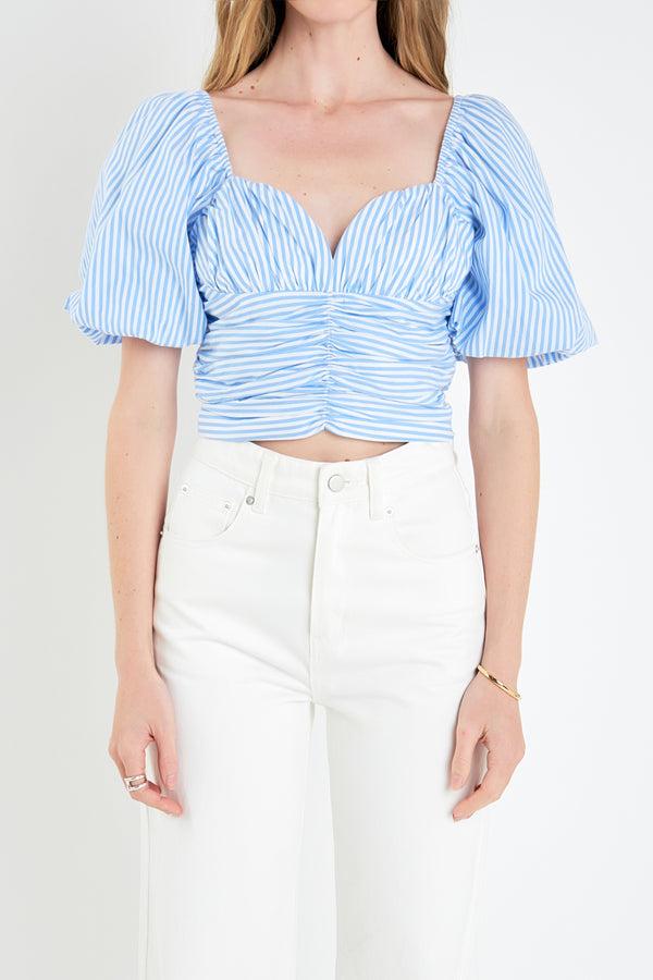 English Factory Stripe Shirred Detail Top BLUE STRIPE