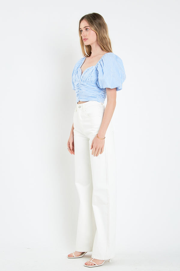 English Factory Stripe Shirred Detail Top BLUE STRIPE