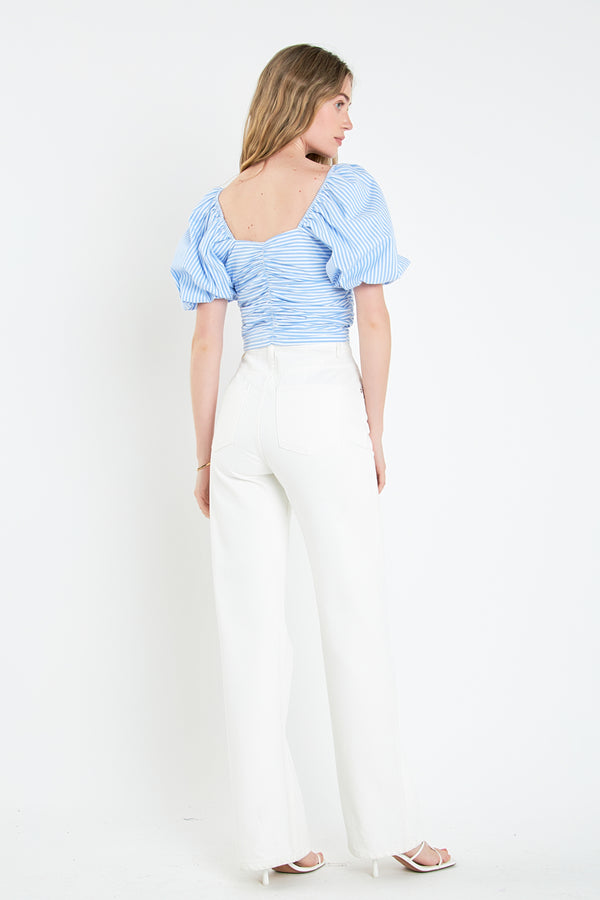 English Factory Stripe Shirred Detail Top BLUE STRIPE