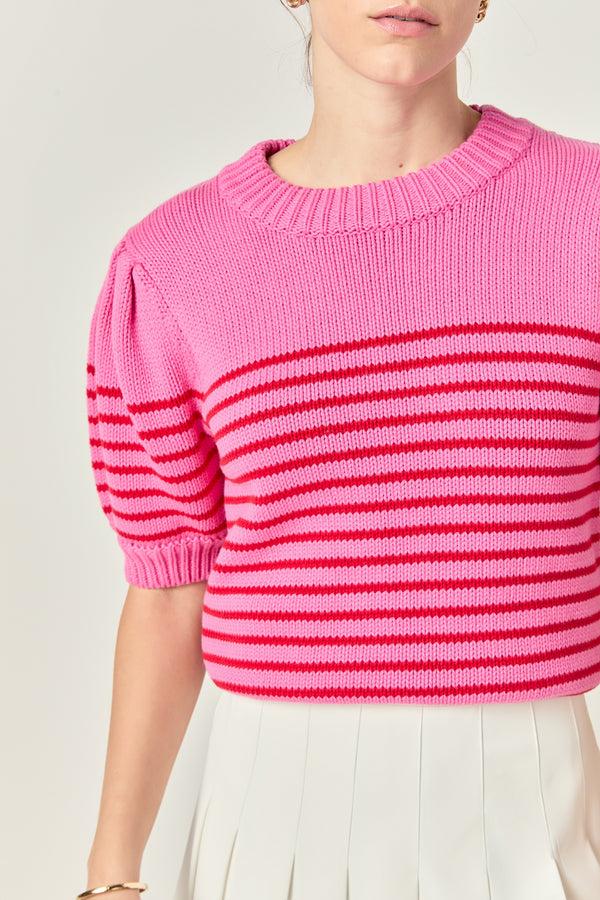 English Factory Stripe Short Puff Sleeve Sweater BLACK/WHITE