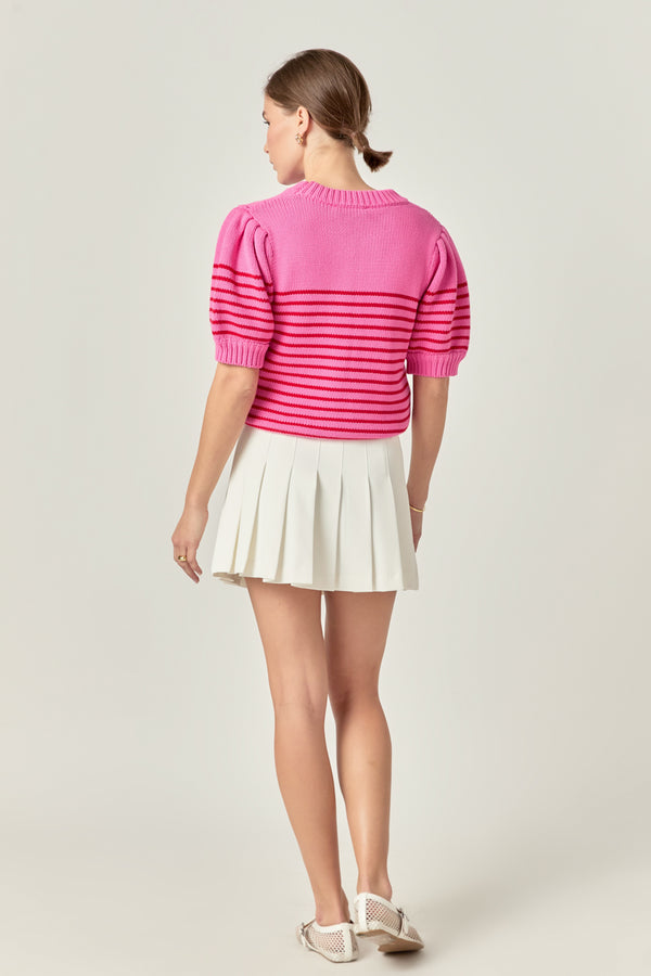 English Factory Stripe Short Puff Sleeve Sweater BLACK/WHITE