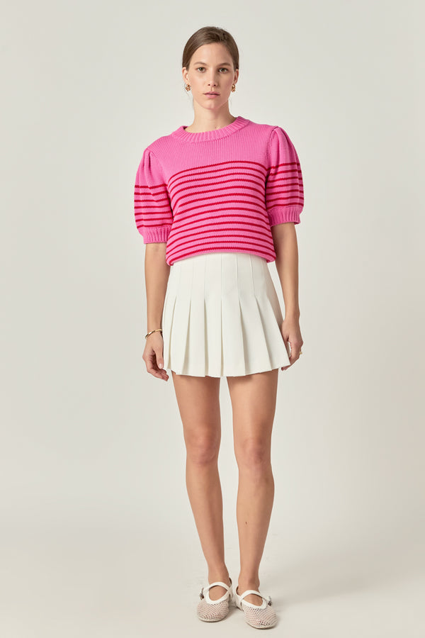 english factory Stripe Short Puff Sleeve Sweater BLACK/WHITE