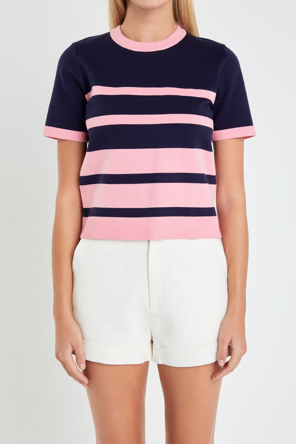 English Factory Stripe Short Sleeve Knit Top IVORY/NAVY