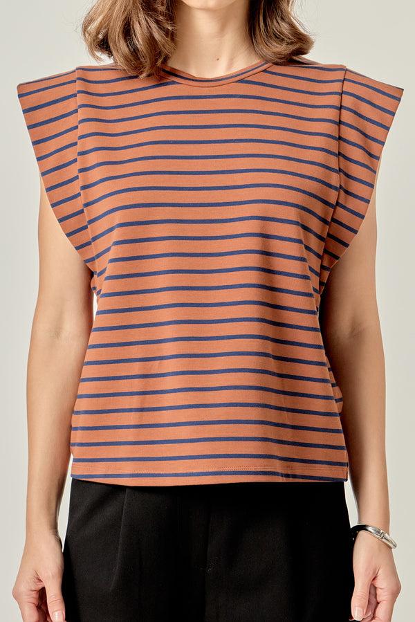 English Factory Stripe Sleeveless T-shirt BROWN/NAVY