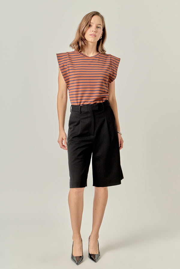 english factory Stripe Sleeveless T-shirt BROWN/NAVY