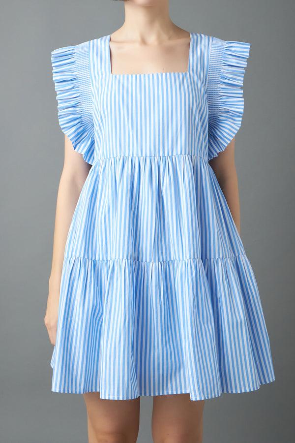 English Factory Stripe Square Neckline Mini Dress BLUE STRIPE