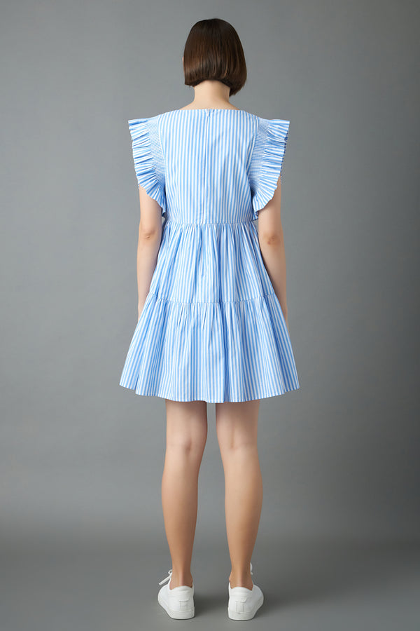 English Factory Stripe Square Neckline Mini Dress BLUE STRIPE
