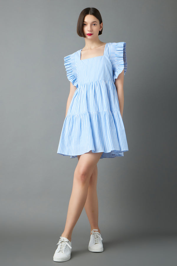english factory Stripe Square Neckline Mini Dress BLUE STRIPE