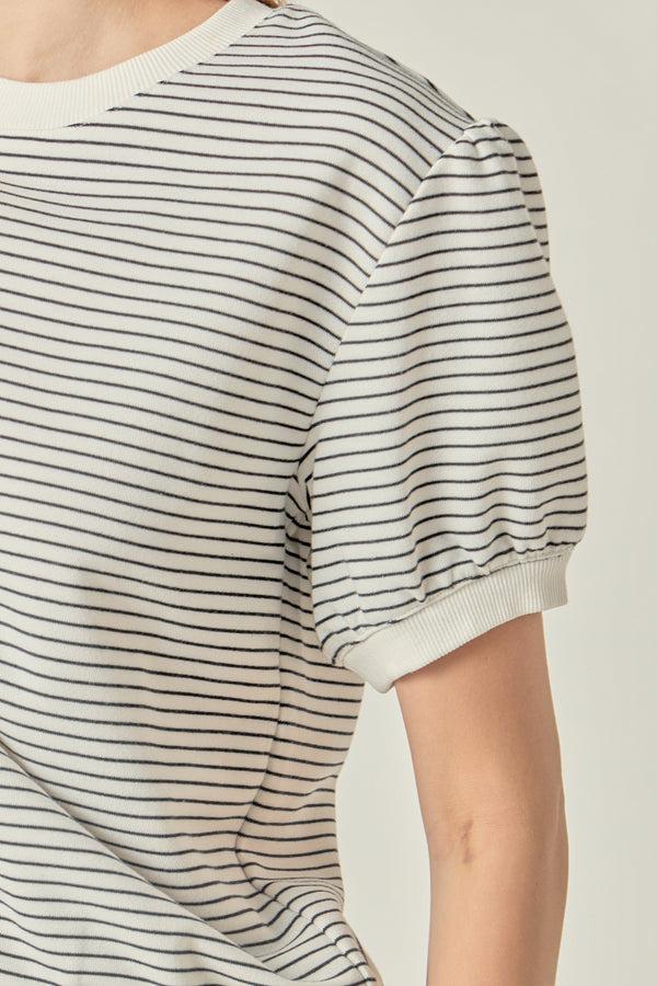 English Factory Stripe Terry Puff Sleeve Sweatshirt NAVY/WHITE