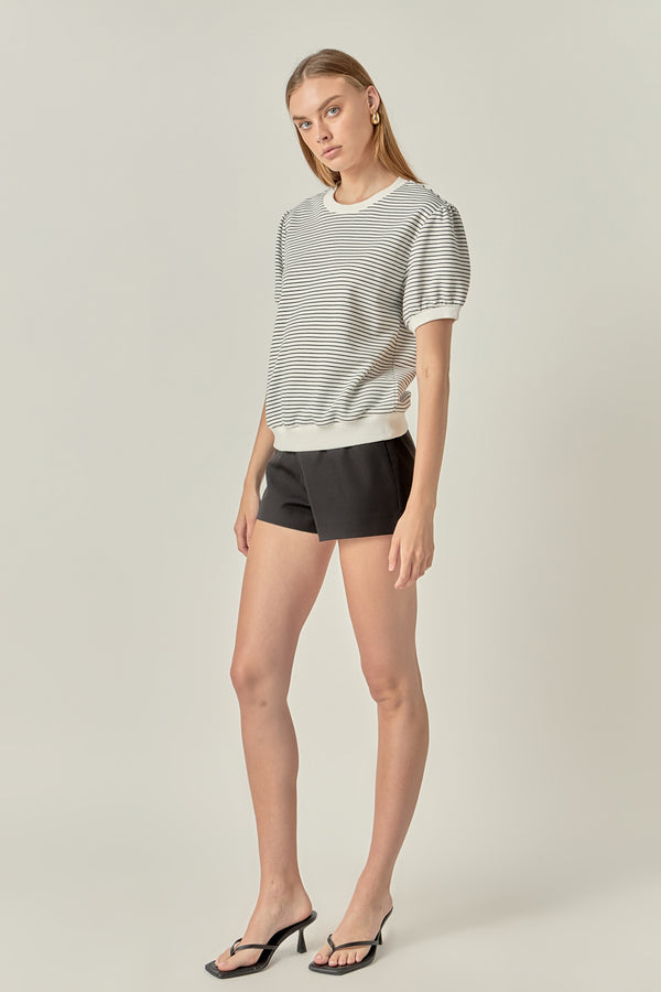 English Factory Stripe Terry Puff Sleeve Sweatshirt NAVY/WHITE