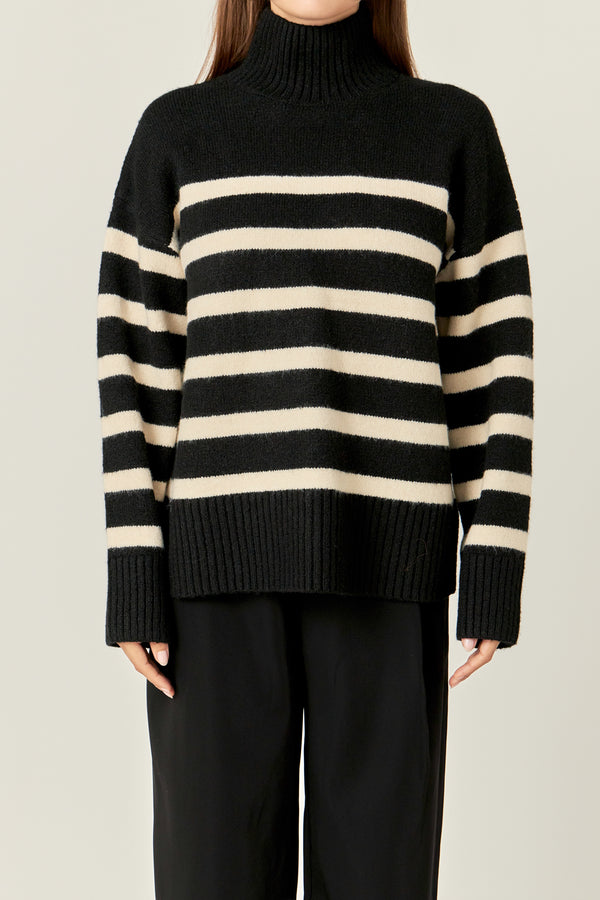 English Factory Stripe Turtle Neck Knit BLACK/CREAM