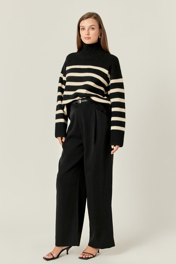 English Factory Stripe Turtle Neck Knit BLACK/CREAM