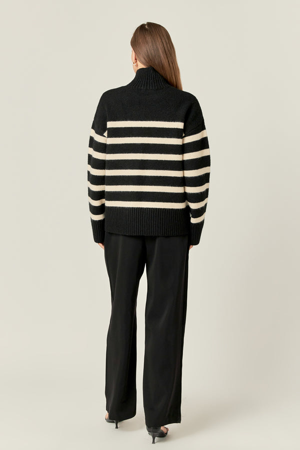 English Factory Stripe Turtle Neck Knit BLACK/CREAM