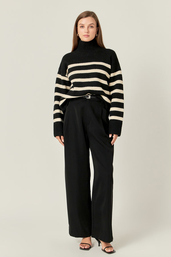 english factory Stripe Turtle Neck Knit BLACK/CREAM
