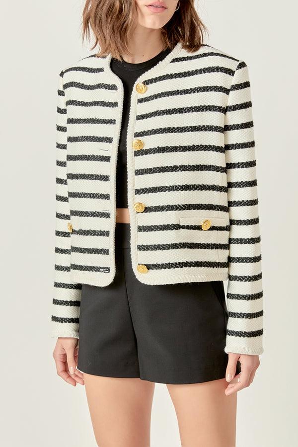 English Factory Stripe Tweed Jacket OFF WHITE/BLACK