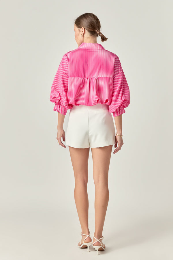 English Factory Striped Balloon Sleeve Collared Shirt FUCHSIA