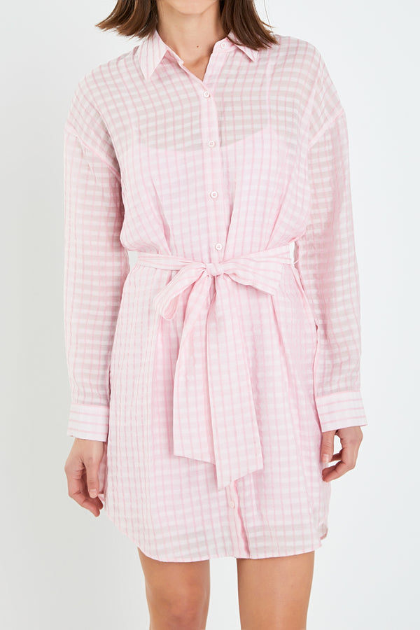 English Factory Striped Belted Tunic Shirt Dress PINK