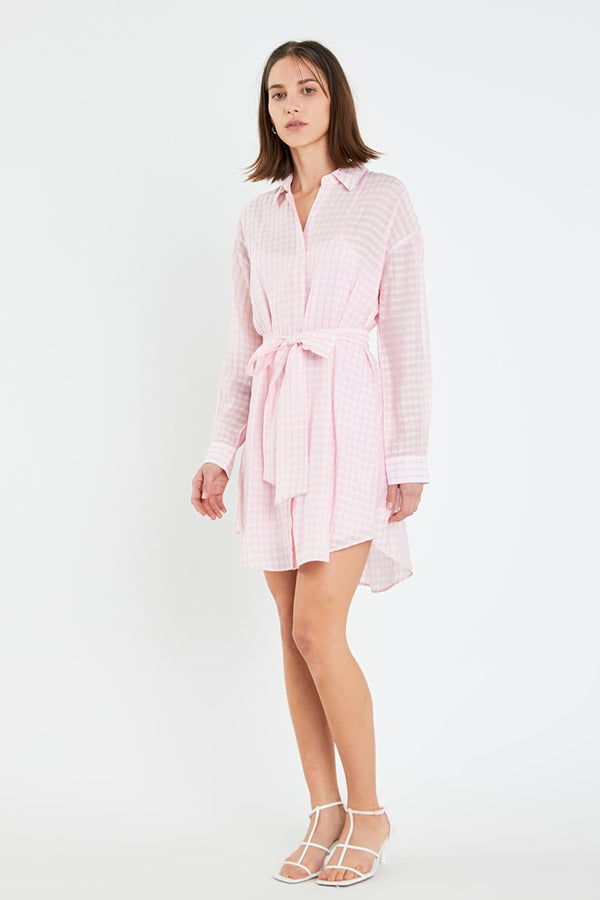 English Factory Striped Belted Tunic Shirt Dress PINK