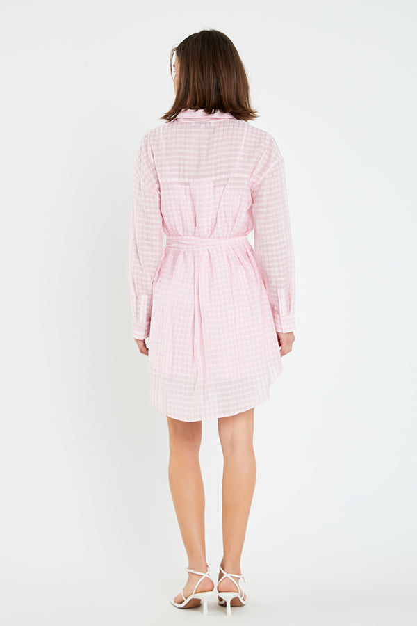 English Factory Striped Belted Tunic Shirt Dress PINK