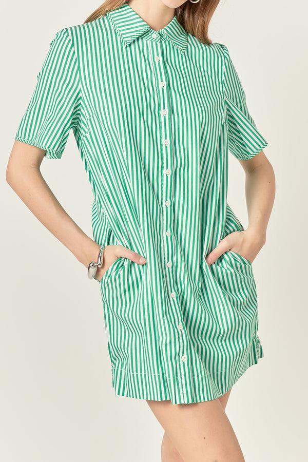 English Factory Striped Binded Wide Sleeve Mini Dress KELLY GREEN