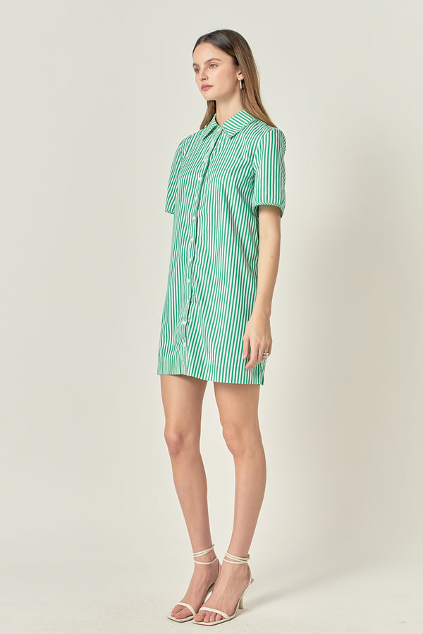 English Factory Striped Binded Wide Sleeve Mini Dress KELLY GREEN
