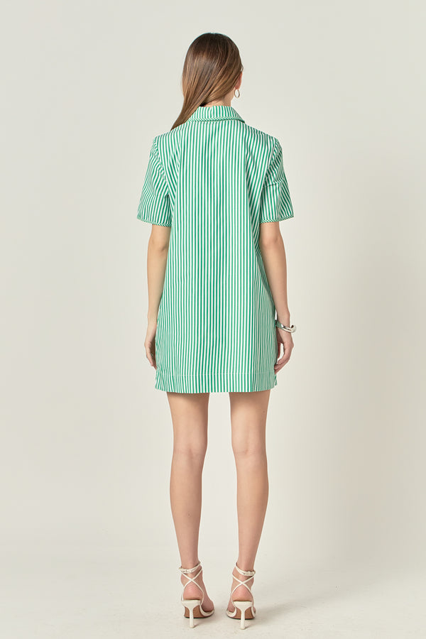 English Factory Striped Binded Wide Sleeve Mini Dress KELLY GREEN
