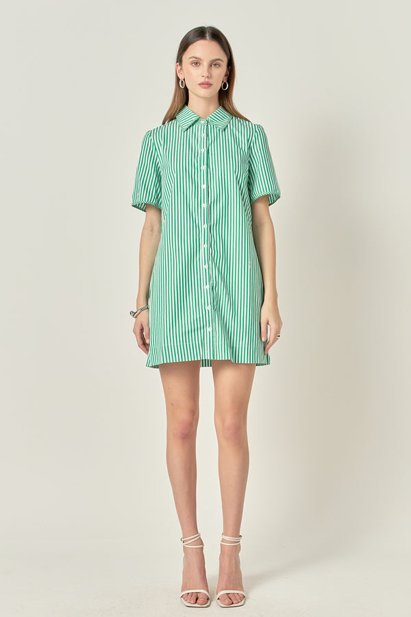 english factory Striped Binded Wide Sleeve Mini Dress KELLY GREEN