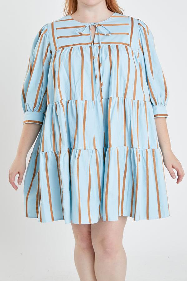 English Factory Striped Blouson Mini Dress BLUE MULTI