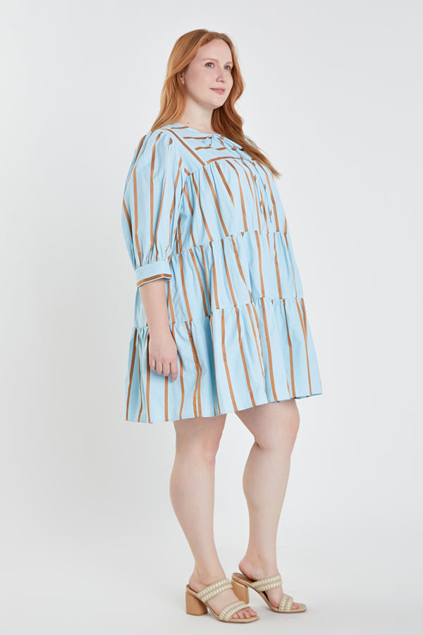 English Factory Striped Blouson Mini Dress BLUE MULTI