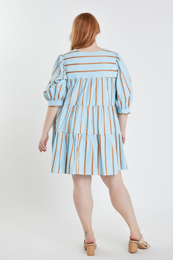 English Factory Striped Blouson Mini Dress BLUE MULTI