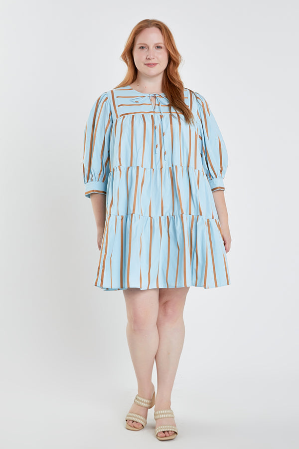 english factory Striped Blouson Mini Dress BLUE MULTI