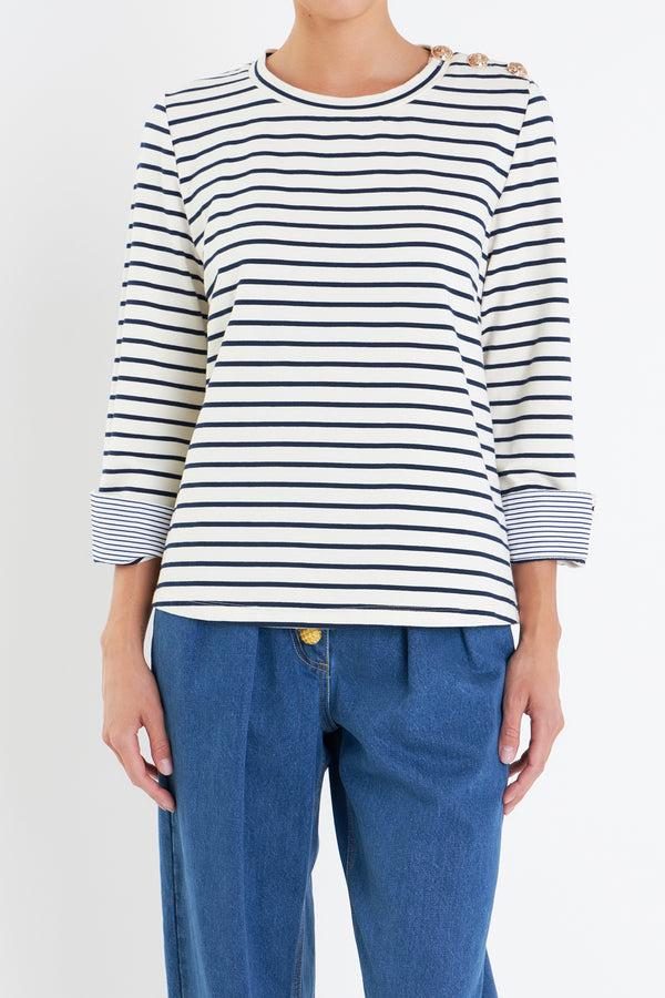 English Factory Striped Breton Tee With Fold Over Combo Cuff OFF WHITE/NAVY