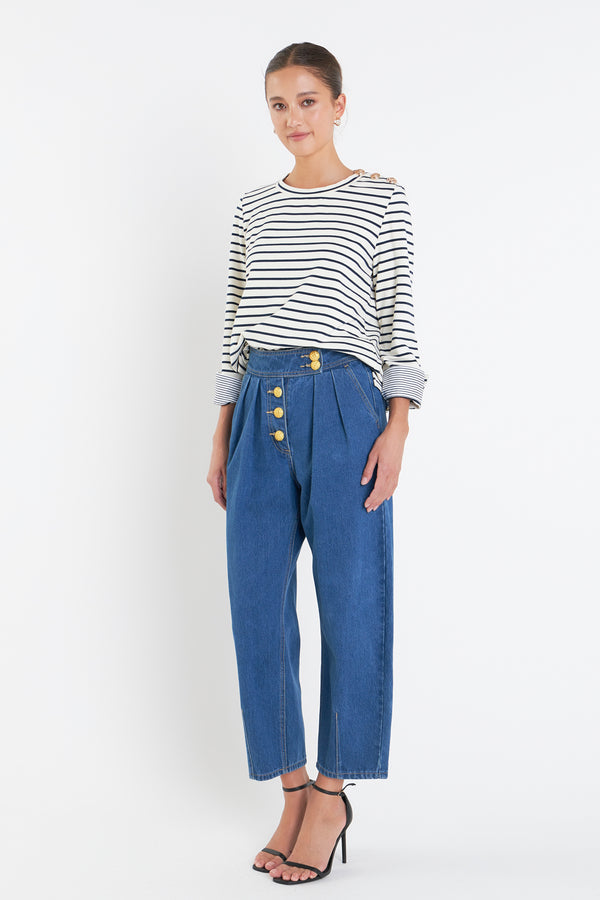 English Factory Striped Breton Tee With Fold Over Combo Cuff OFF WHITE/NAVY