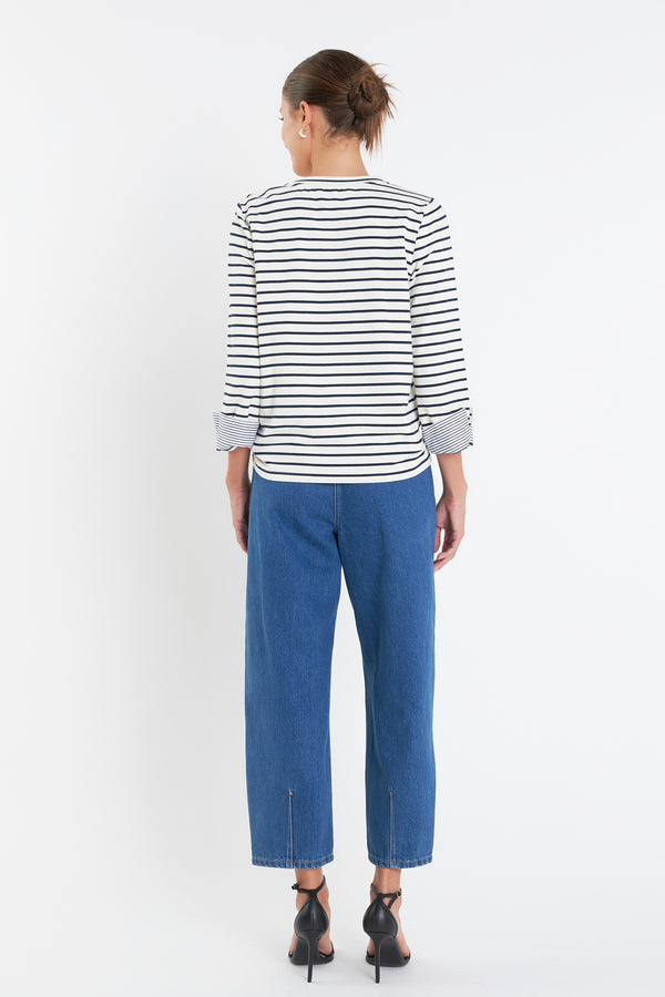 English Factory Striped Breton Tee With Fold Over Combo Cuff OFF WHITE/NAVY