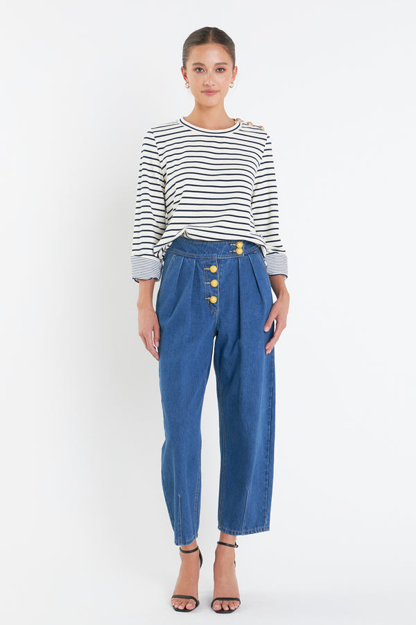 english factory Striped Breton Tee with Fold Over Combo Cuff OFF WHITE/NAVY