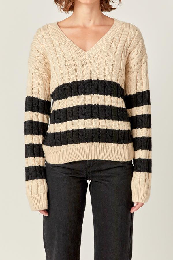 English Factory Striped Cable Knit Sweater BEIGE/BLACK